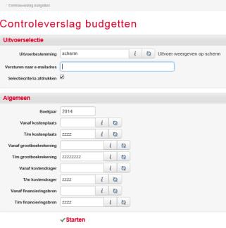 5.3 Controleverslag budgetten Snelstart: pbudcv Met behulp van deze functie is het mogelijk een overzicht te genereren van de geregistreerde budgetten.
