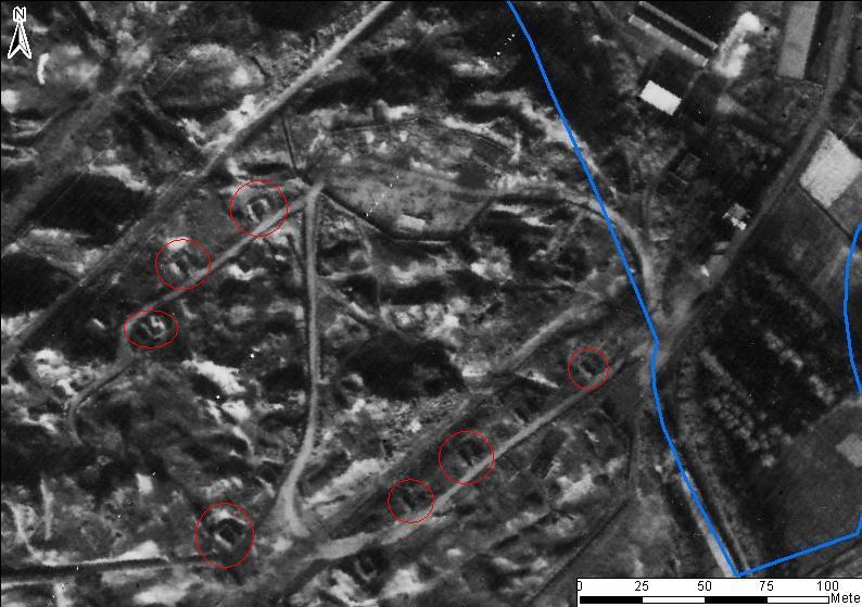 Figuur 19. Munitieopslagterrein ten zuidwesten van het onderzoeksgebied, 30 november 1944.