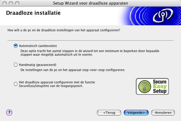 Installatie met tijdelijk gebruik van een netwerkkabel Onjuiste configuratie Als u de draadloze instellingen van de printer reeds eerder hebt geconfigureerd, moet u eerst de instellingen van het menu