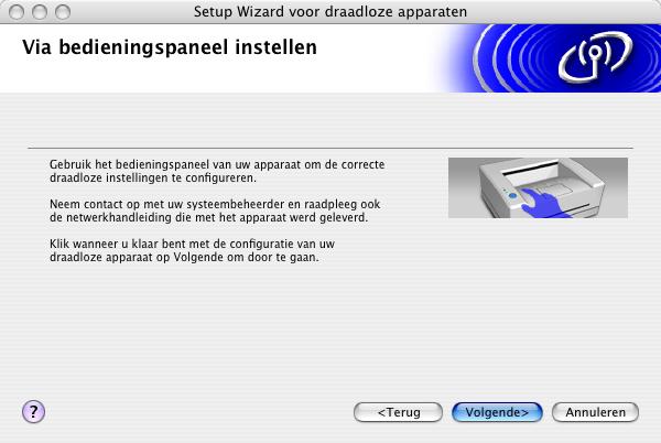 Klik daarna op Volgende. 3 Klik op Bij gebruik van een draadloos netwerk. 4 Kies Draadloze installatie en driver installeren en klik op Volgende.