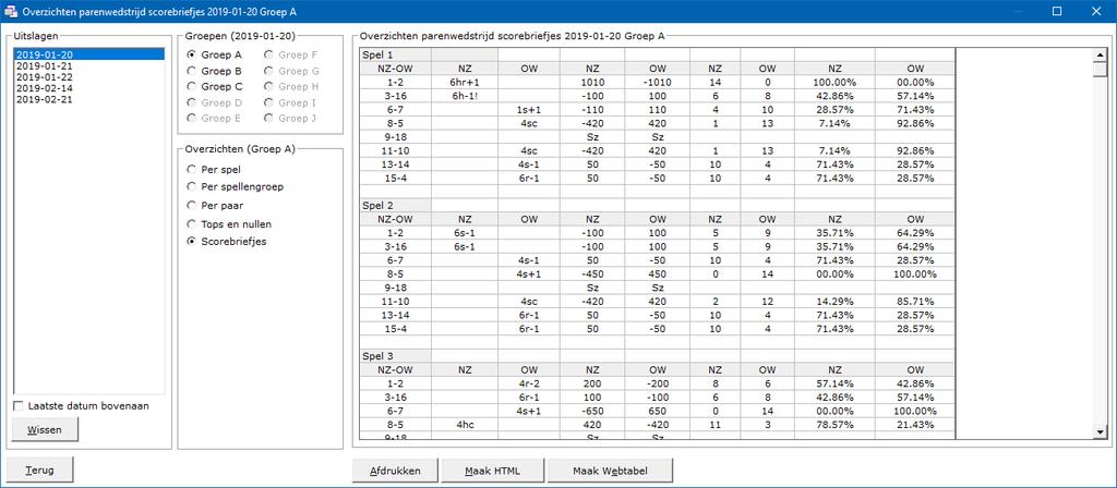 Scorebriefjes Heeft Bridge Office Resultaten van een datum scorebriefjes opgeslagen, dan kunt u die hier zichtbaar maken.