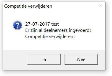 Bestaande competitie openen Een bestaande competitie kan geopend worden door de regel met de omschrijving van de competitie met de muis aan te wijzen en met de linker muisknop te dubbelklikken.