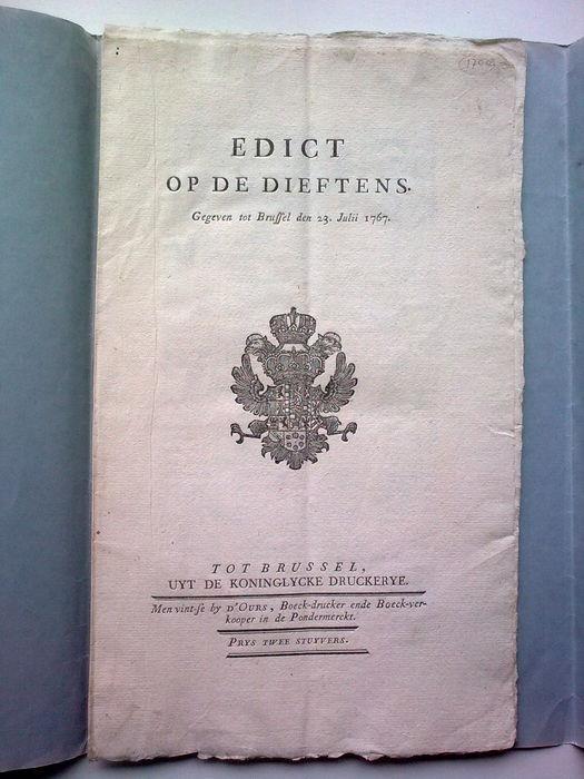 B. D. Poppen Transcriptie van het EDICT OP DE DIEFTENS. Gegeven tot Brussel den 23. Julii 1767.