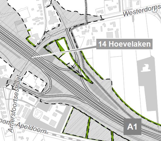 A1-Oost Werkterreinen bij aansluiting 14 Hoevelaken kunnen de sociale veiligheid van fietsverbinding FVB500 Amersfoortsestraat ter hoogte van KW500 negatief beïnvloeden.