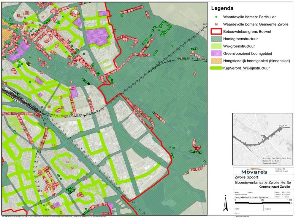 Figuur 2. Bebouwde kom Boswet ter hoogte van het plangebied. De hoofdgroenstructuur loopt door tot buiten de bebouwde kom Boswet (Bron: Groene Kaart Zwolle). 3.