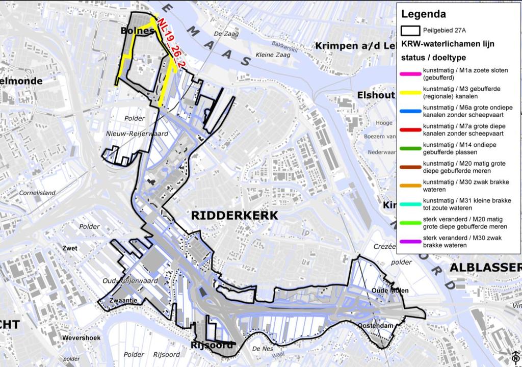 3.4 Waterkwaliteit 3.4.1 KRW waterlichaam In peilgebied 27A komt één KRW-waterlichaam voor, genaamd Afwatering Oud- en Nieuw Reijerwaard met kenmerk NL19_26.