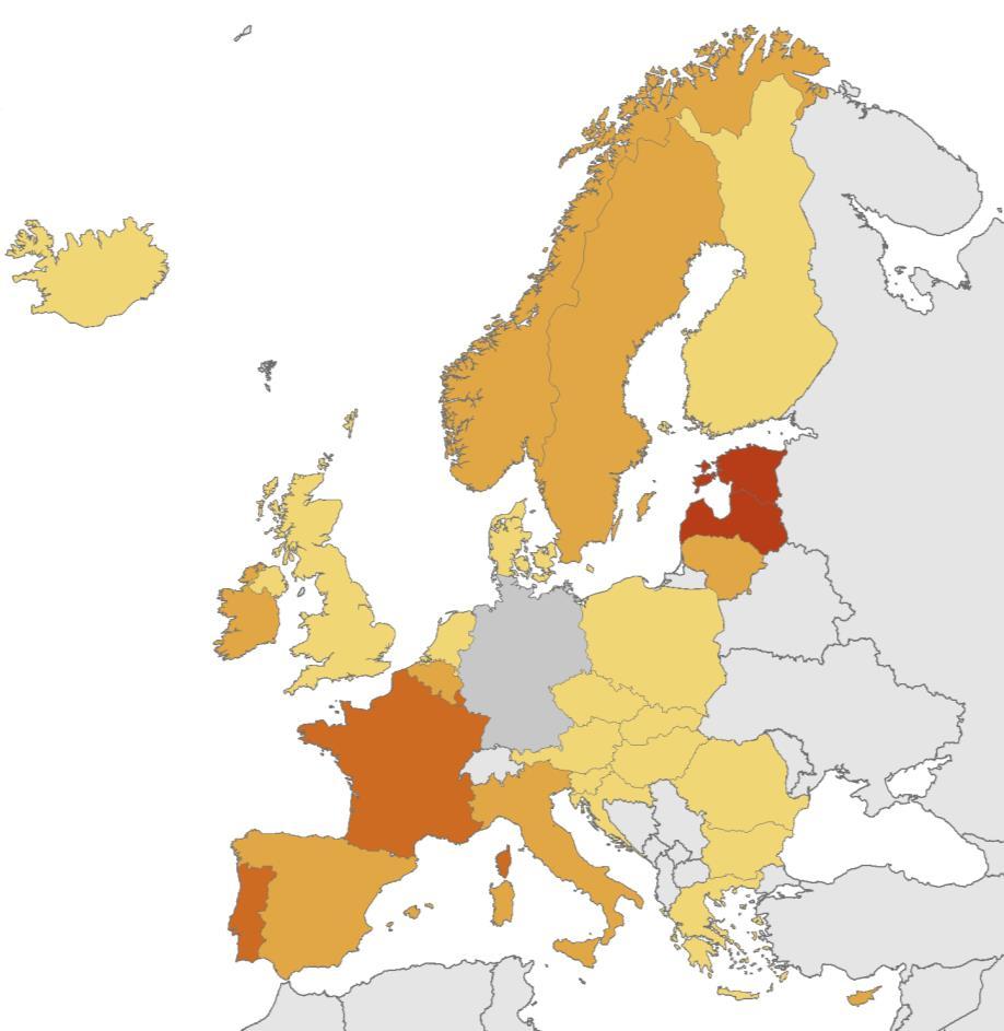 New HIV diagnoses in women, 2017, EU/EEA Rate per