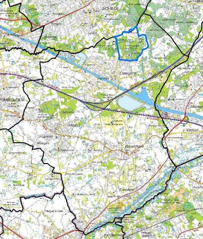 2. Inhoud van het plan 2.1. Situering plangebied Het plangebied is grotendeels gelegen in de gemeente Ranst. Een kleine zone (de Dobbelhoeve) bevindt zich in de gemeente Schilde.