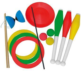 Jongleerset 11-delige jongleerset voor kinderen, bestaat uit: 3 jongleerringen, diameter 24cm 3 jongleerknotsen,