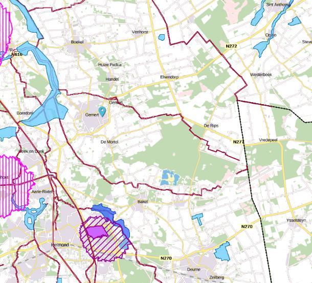 Figuur 27 Ligging (reserveringsgebieden) waterberging, grondwaterbeschermingsgebied en waterwingebied (Bron: Provincie Noord-Brabant)