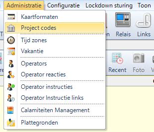 1.8. Stap 8 Project code invoeren Ga naar Administratie Project Codes Het volgende scherm verschijnt.