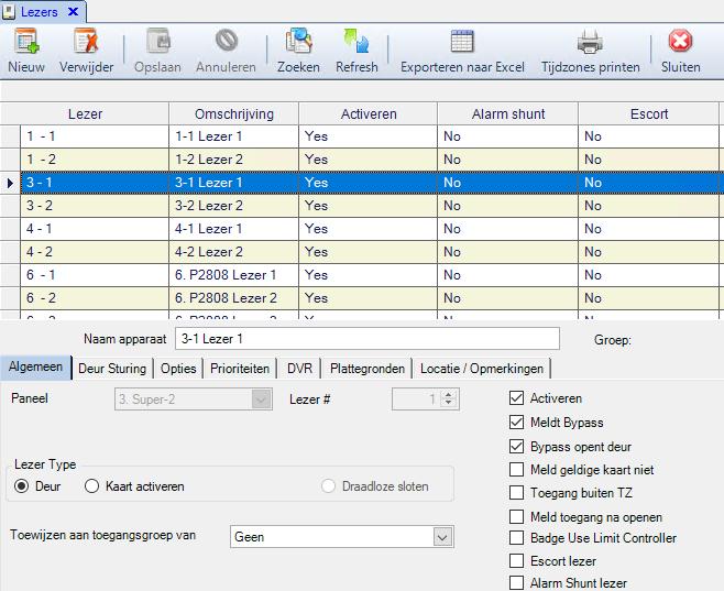 Stap 6 Lezers configureren Ga via het menu Configuratie naar Lezers om de lezers te configureren. Het volgende scherm verschijnt.