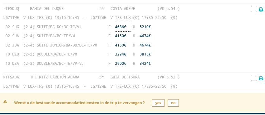 Stap 11: klik op «yes» - toevoegen aan trip prijs opslaan als nieuw