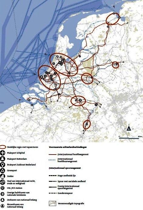 Afbeelding 7: Kaart nationale ruimtelijke hoofdstructuur Ontwikkelingen en ambities 2040 Het Rijk stelt heldere ambities voor Nederland in 2040, die inspelen op de (inter)nationale ontwikkelingen die