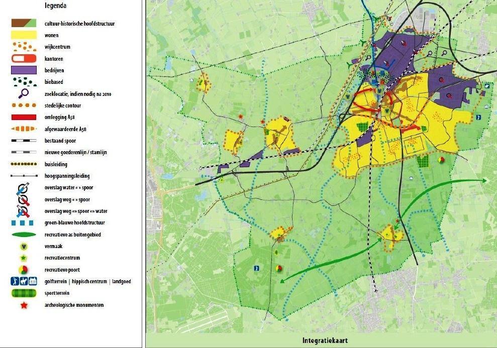 Afbeelding Integratiekaart Structuurvisie Roosendaal 2025 De haalbare en betaalbare locale ruimtelijke ontwikkeling wordt ondersteund door de volgende keuzes: Niet meer programma in ontwikkeling