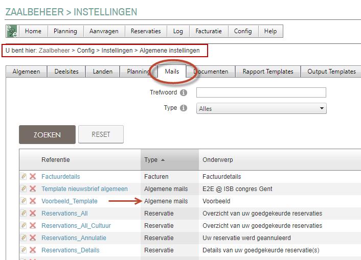 Dezelfde procedure kan toegepast worden voor inschrijvingen, maar dan via Beheer > beheer inschrijvingen > Configuratie > Instellingen > Templates Nieuwsbrieven versturen doet u via