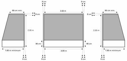 Figuur 1: Speelveld (zaalhockey) Tabel 1: veldafmetingen (zaalhockey) Code Meters Code Meters A Minimum 18,00 F 0,15 Maximum 22,00 B Minimum 18,00 G 0,30 Maximum 22,00 C 9,00 H 0,10 D 3,00 1 Minimum