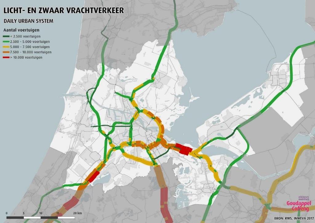 bestemming binnen Amsterdam). Bron: Verkeersmodel Amsterdam (v2.0). Etmaalintensiteiten 2015.