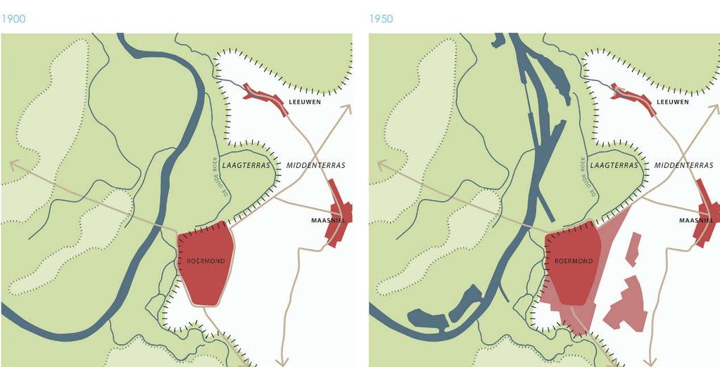 Kenschets Roermond en de Willem Alexanderhaven Roermond is ontstaan op de hoge grond aan de rand van het laagterras en op enige afstand van de Maas (zie Figuur 17).