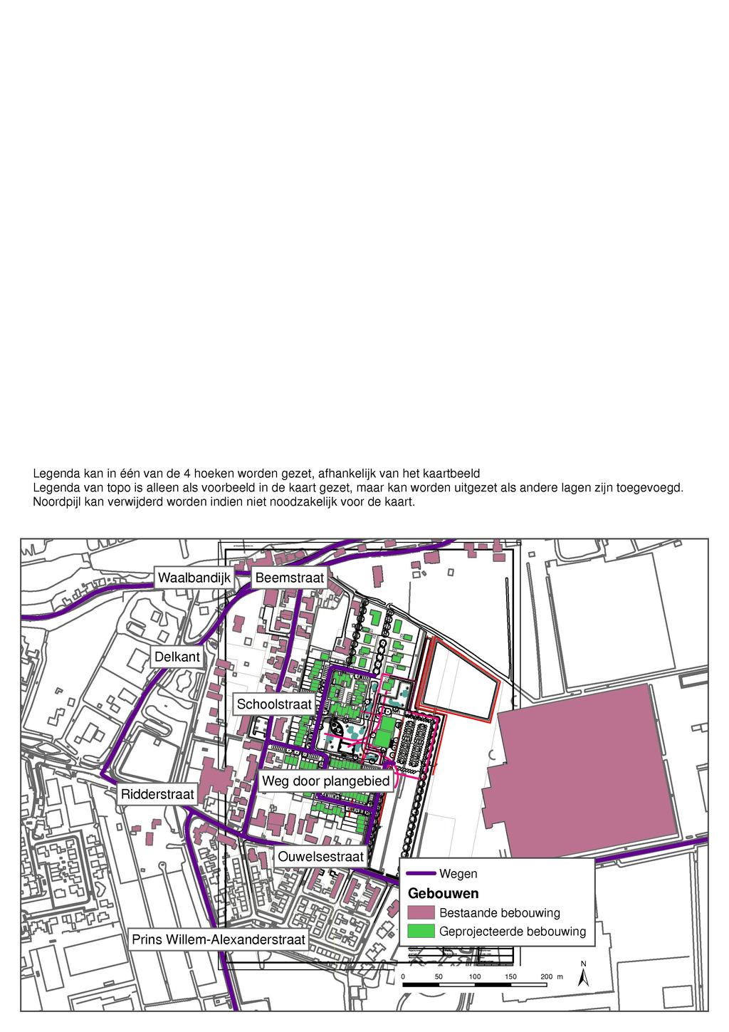 Afbeelding Geprojecteerde bestemmingen en de te onderzoeken wegen.