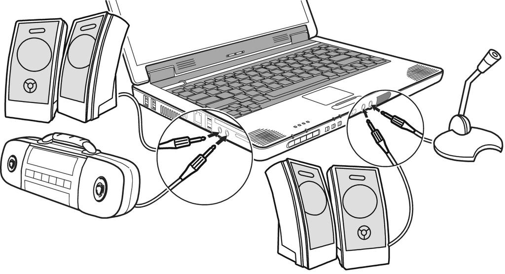 GELUIDSKAART Uw Notebook heeft een geïntegreerde stereo geluidskaart met 16- bits en ruime klankeffecten (3D).