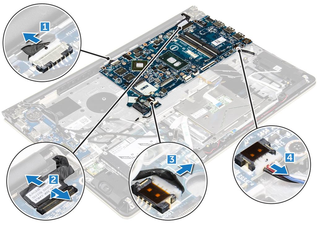 5 Verwijder het moederbord als volgt: a Verwijder de schroeven waarmee het moederbord aan het computerchassis is