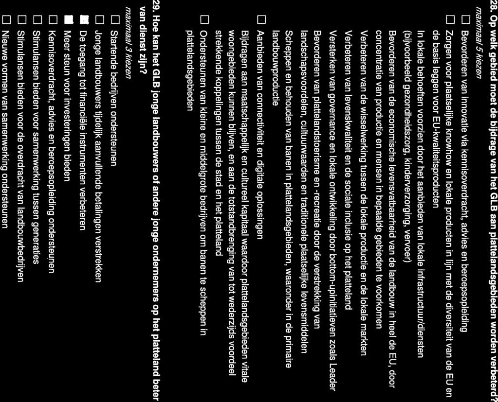 28. Op welk gebied moet de bijdrage van het GLB aan plattelandsgebieden worden verbeterd?