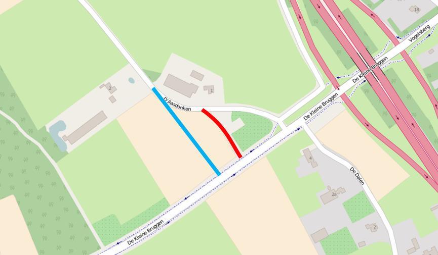 2.3 Variant d Aasdonken 2.3.1 Grote Bleek-west d Aasdonken De weg maakt een krappe bocht naar de d Aasdonken. Hierbij wordt de doorgaande route ook als voorrangsrichting vorm gegeven.