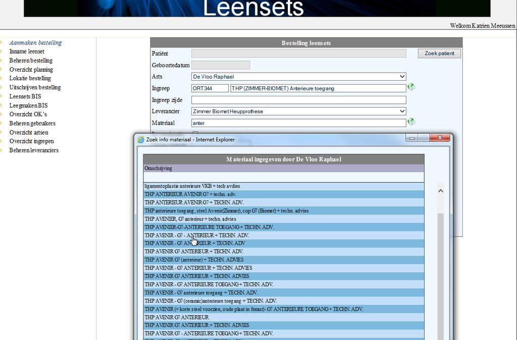 Aanvragen en bestellen leenset AZ Klina (5) Upload lijsten implantaten