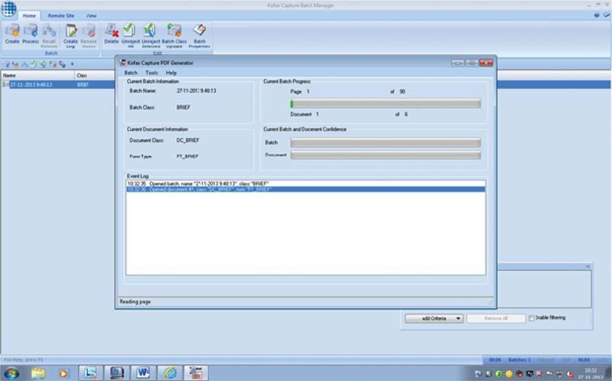 Druk op de process knop. De Batch Manager laat nu de voortgang van het proces zien.