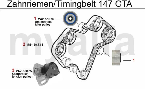 1 24255876 Looprol voor distributieriem 147,156,1 66,gtv/spider (916) V6 24V 70,16 2 24194741 Distributieriem 185H9.