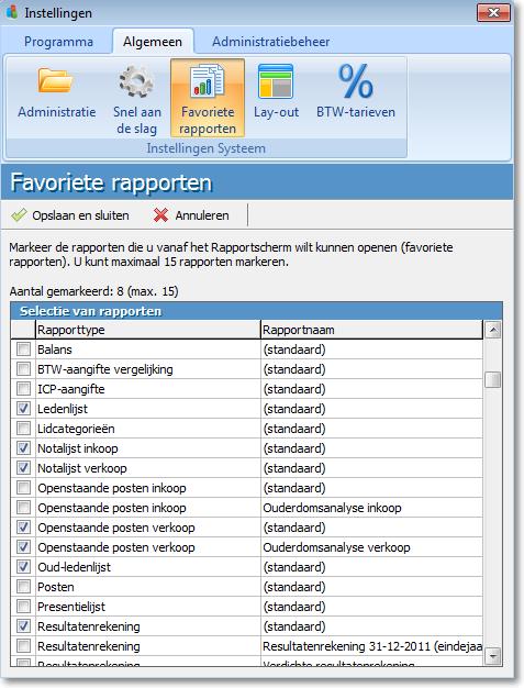 Programma-instellingen 23.6 Favoriete rapporten Op het startscherm van het tabblad Rapportage ziet u een overzicht van uw favoriete rapporten.