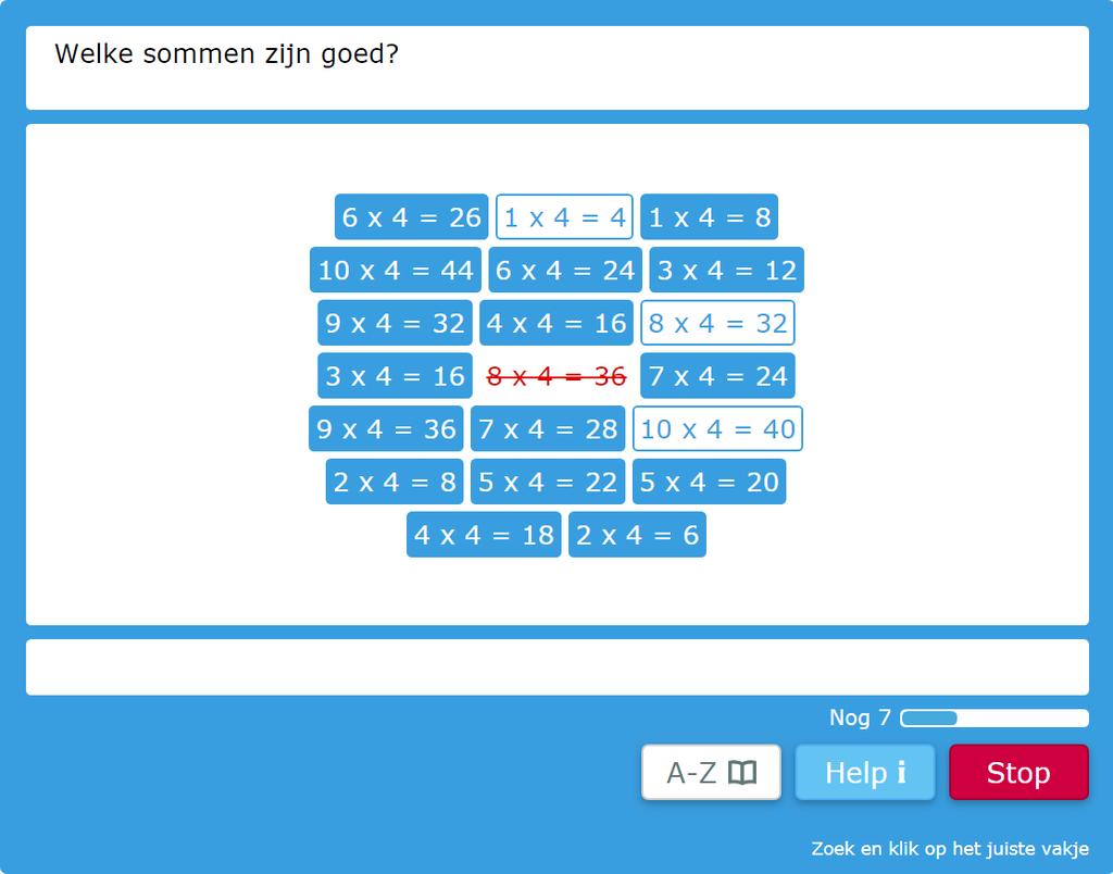 Een voorbeeld van het oefenen van goede tafelsommen van de tafel van 4 in oefening F7. 12. Typ het antwoord in Zeer belangrijk is het oefenen van de tafels door alleen het antwoord in te moeten typen.