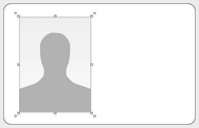 E. Pasfoto-element Het Pasfoto-element wordt gebruikt om aan te geven waar u uw pasfoto wilt tonen in uw kaartontwerp. U kunt de verhoudingen aanpassen in de elementinstellingen rechtsonder.