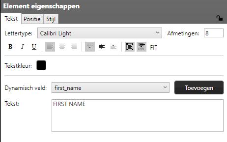 Het eigenschappenvenster heeft drie tabbladen: Element bewerken, Element positie en Element stijl tab.