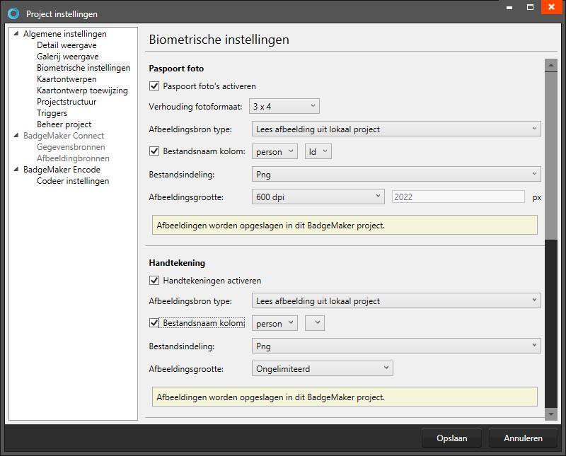 Bij de Biometrische instellingen kunt u aangeven welke biometrische waarden worden weergegeven in uw project.