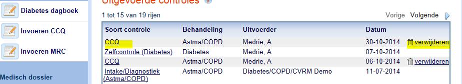 ) Wanneer u de ingevulde lijst heeft opgeslagen, verschijnt deze op uw homescherm: