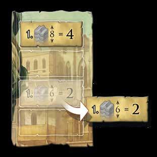 Verdiepingenbonus Links van de witte toren op het bord liggen 4 verdiepingstegels. Deze leveren bonuspunten op voor de eerste speler die een opdracht vervult met de aangegeven torenhoogte.