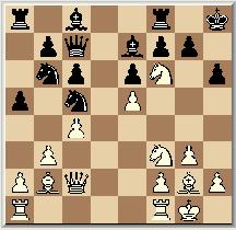 15..., Kh8 Het alternatief: 15, gxf6 16. exf6, Lxf6 17. Lxf6, Pbd7 18. Ld4, f6 (nog het beste?) 19. De3, b6 20. Dxh6, e5 21. Dg6+, Kh8 22. Tfe1, Lb7 (22, exd5? 23. Te7!) 23. Lh3, Tae8 24. Lf5, Te7 25.