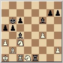 Td1, Pxd3 21. Kxd3, Lf3 22. Td2, Lxg4 23. Tg2, Lxf5+ 24. Kc3, Te1 25. Kb2, Tde8 26. Pc3, Ld4 Zwart zadelt wit steeds op met penningen. 27. Kb3, b5 28. Pb2, c6 29. Td2, Lf6 30. Txd6, Kc7 31.