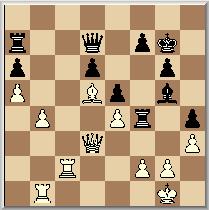 23. Txf7, Pe4 24. Tg7+, Kf8 25. Txg6, Te6 26. Lg7+, Kf7 27. Txe6, Lxe6 28. Lxh6 Inmiddels zijn 4 pionnen opgeraapt. Er volgde nog: 28, Tc8 29. De2, Dh4 30. Df3+, Ke7 31.