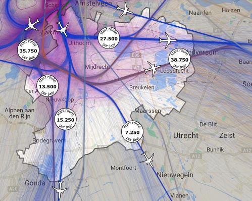 Hart: In de nacht wordt de oranje route gevlogen.