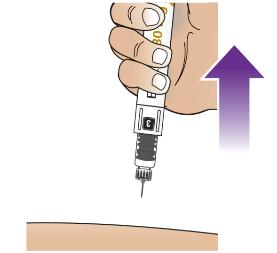 Klik 8c Houd, nadat u de klik hoort, de injectieknop ingedrukt en tel langzaam tot 5 om de volledige dosis van het geneesmiddel af te geven (Figuur T). Figuur T -------WACHT!