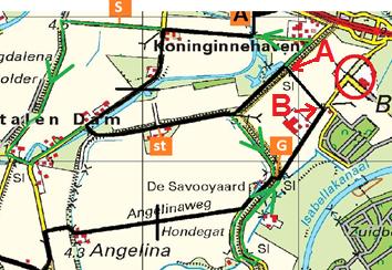 Daarna rijden we verder tot we bij A op de lijn naar rechts moeten.