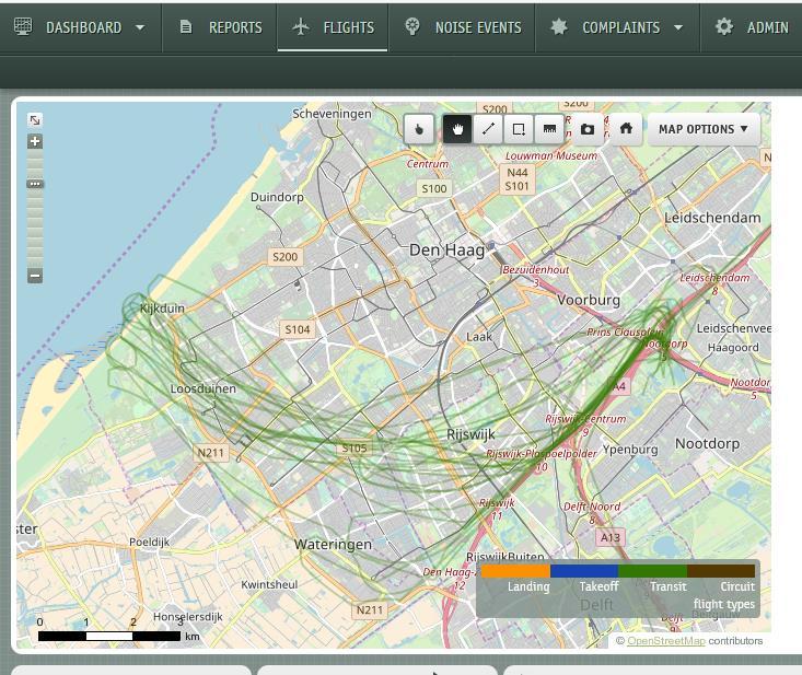 Afbeelding 1 Een gedeelte van de helikoptertracks naar Kijkduin en terug Toelichting bij tweede kolom: 12 klachten nabij Krimpen aan den IJssel Het leek een zeer geschikte locatie te zijn, maar de