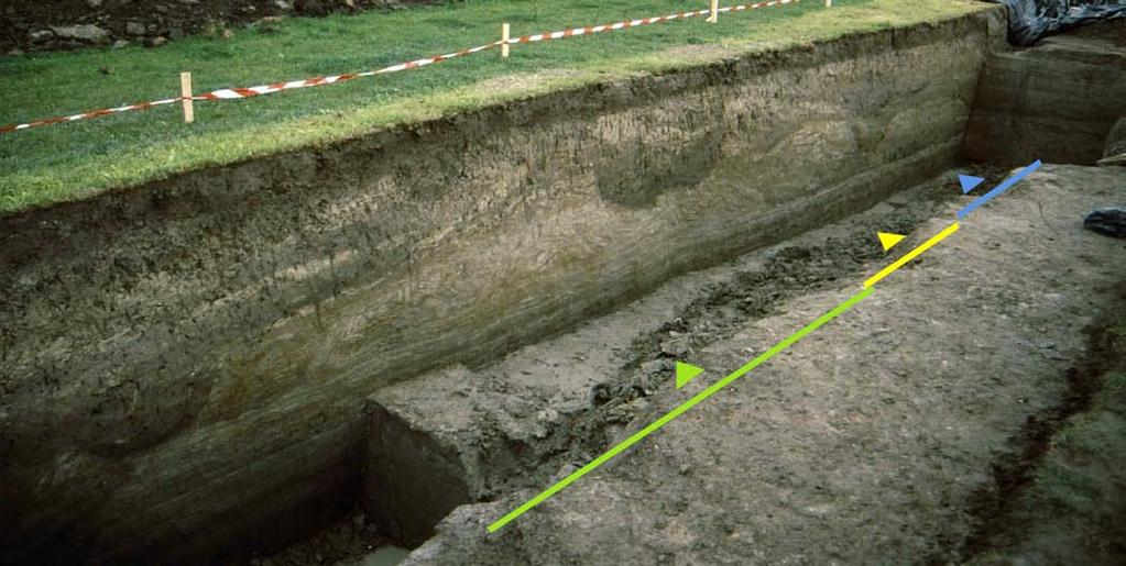 Dagelijks leven op terpen en wierden 31 Fig. 2.6 Tijdens de opgraving Peins-Oost (1999) werd een dijkje uit de late ijzertijd opgegraven over een lengte van ruim 50 meter.