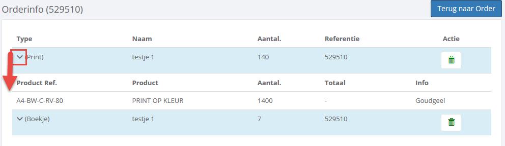 Overzichtslijst In dit overzicht zie je alle orders te filteren door vak of klas.