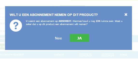 U ziet vervolgens het onderstaande scherm. Als u op ja klikt, bent u direct geabonneerd. De stof komt in uw register te staan en u kunt er direct mee werken.