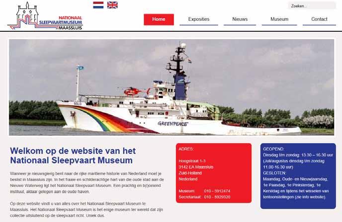 De website van het Nationaal Sleepvaart Museum Na de presentatie, een jaar geleden, van ons twitter account, was het nu tijd om de website van het museum een opfris beurt te geven.