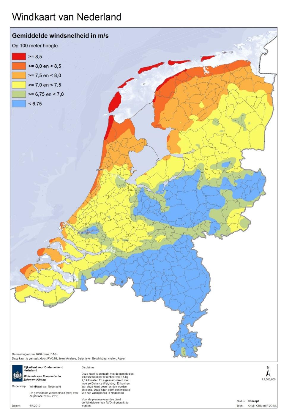 159 160 161 Figuur 2-1: Windkaart op basis van de Windviewer, met windsnelheden op 100 meter hoogte (Bron: RVO.nl) 162 163 164 165 166 167 168 2.